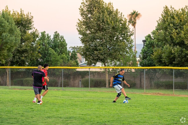 Play a game of soccer on a grassy field in Highland Community Park in Lankershim.