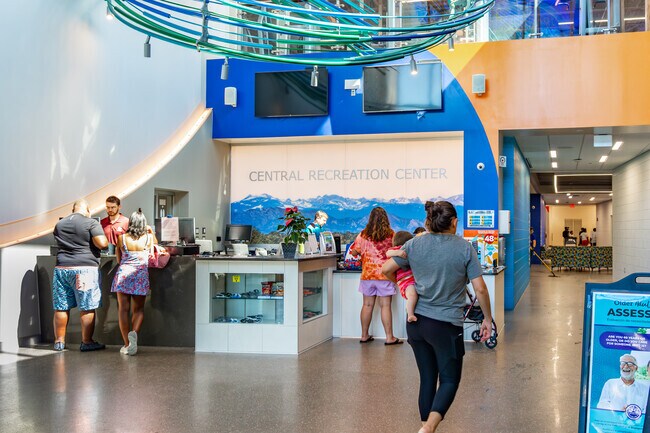 Central Recreation Center in Lakeshore welcomes visitors with a bright, modern lobby space.
