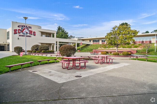 The main courtyard is where all the students congregate at El Camino High School.