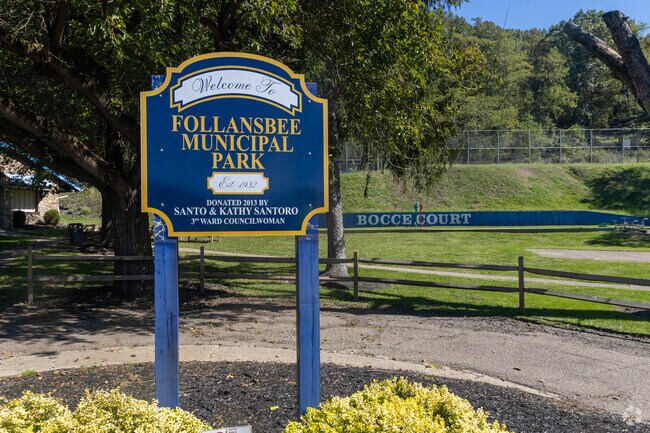 Follansbee Park sign marks the entrance to the city’s recreation area.