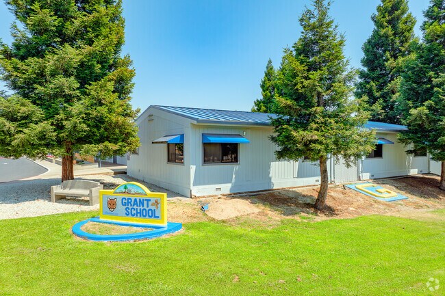 Colorful signage welcomes students to Grant Elementary School.