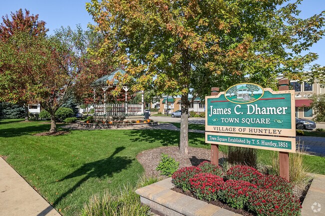 Charming features at James C. Dhamer town square in downtown Huntley.