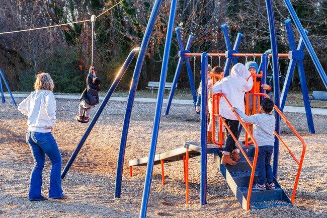 The zipline at Bolton Park in Ardmore attracts a long line of eager participants.