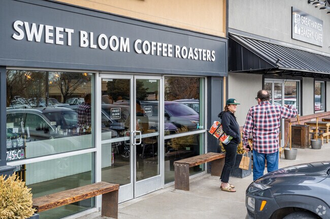 Get hot coffee and freshly baked bread from Sweet Bloom Coffee Roasters and Great Harvest Bakery