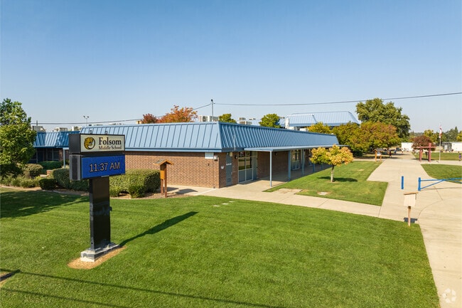 Light up sign reveals time to students and  traffic at Folsom Middle School.