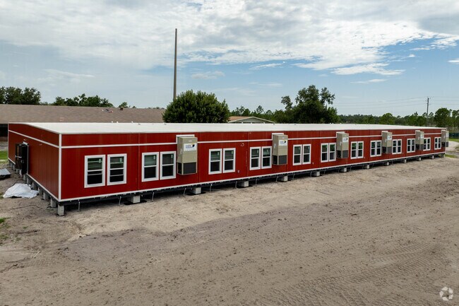 Deep Creek Elementary School has out houses for education as it undergoes renovation.