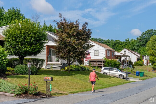 Neighbors take morning walks in the safe suburban Colonial Park neighborhood.
