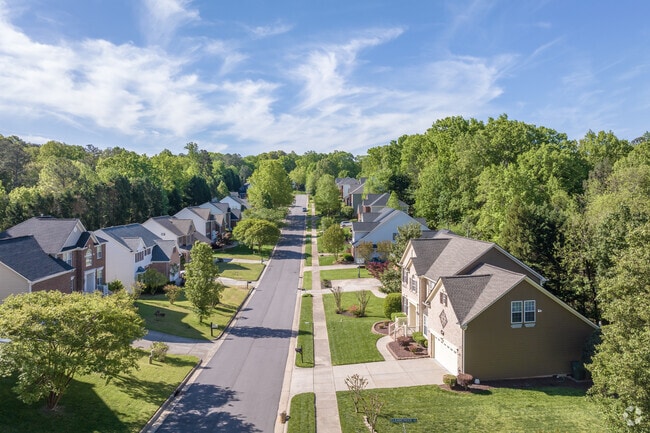 Sidewalks and trees line the streets in the North Cary neighborhood.