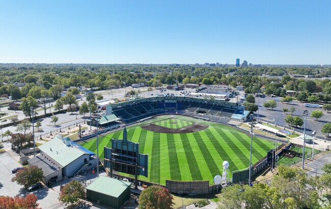 An aerial view of the Lexington Counter Clocks baseball field near Bryan Station.