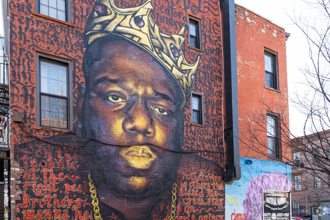 There is a mural of rapper Notorious B.I.G. in Bedford Stuyvesant, NY.