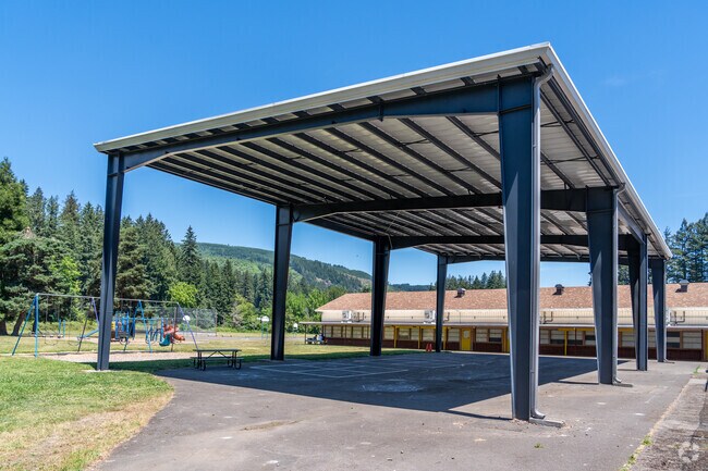 Students can play under the covered area at Walterville Elementary School in Springfield.