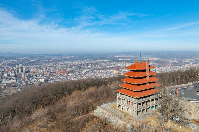 The famous Reading Pagoda looks down over District 6 on the east side of Reading.