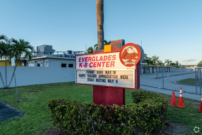The Everglades K8 Center sign.