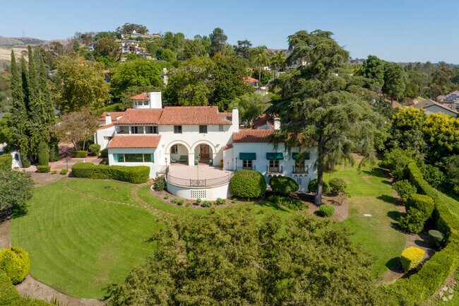 Spanish revival homes line the streets of Mar Vista Heights in Whittier, California.