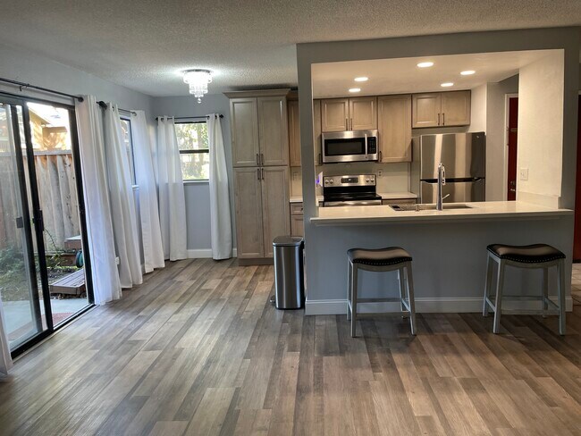 Kitchen, dining and living room area