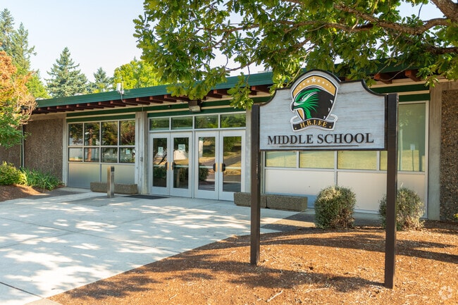 Main entrance to Hauton B Lee Middle School.