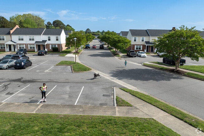 Kids play with dogs on a sunny day in the pet-friendly Level Green neighborhood.