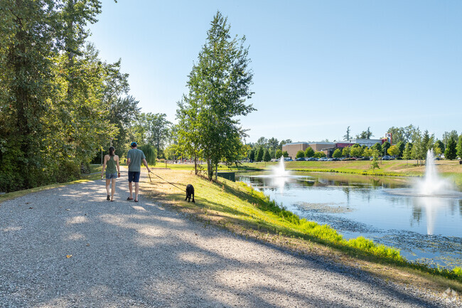 Dogs enjoy walking around the perimeter of Scramble Nature Playpark.