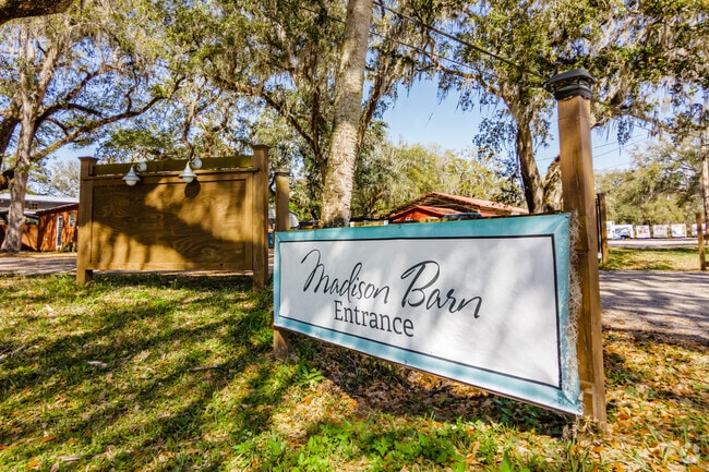 The front sign of the Madison Barn wedding venue.
