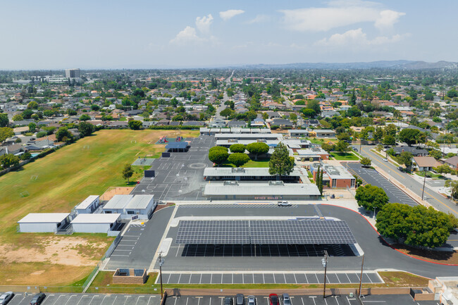 An elevated look at Helen Estock Elementary School in Tustin, California.