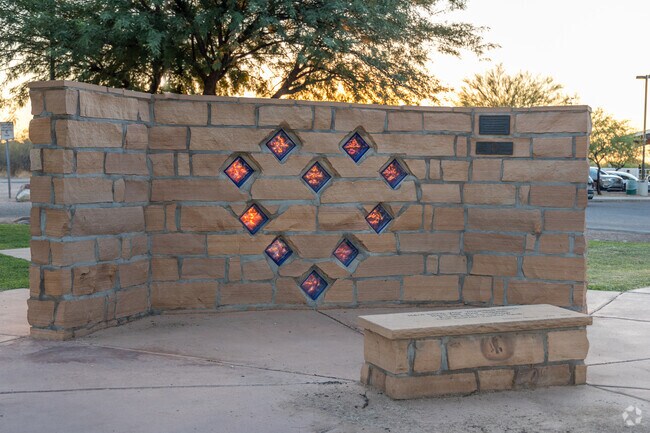 Purple Heart Park features memorials and green space near Mesquite Ranch.