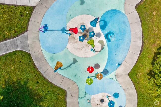 Top down view of the splash park of Norview Community Center in the Greenhill Farm neighborhood of Norfolk Virginia.