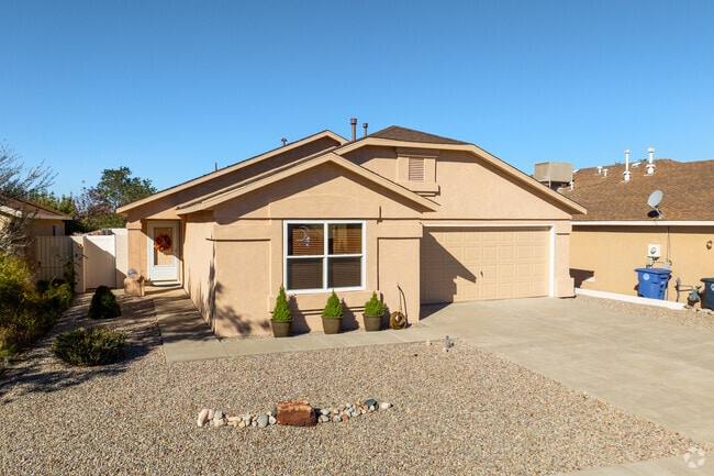Some homes feature gravel yards for low-maintenance landscaping.