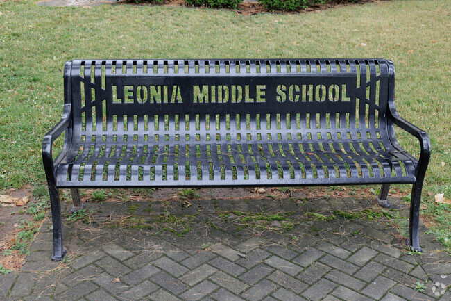 A bench outside the Leonia Middle School in Leonia, NJ.