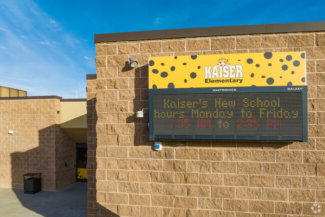 School sign at Kaiser Elementary School in Littleton, Colorado.