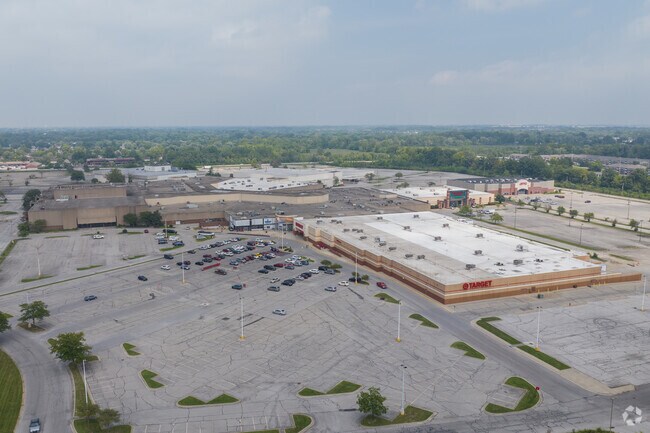 An aerial view of the Washington Square Mall on Washington St in East Warren.