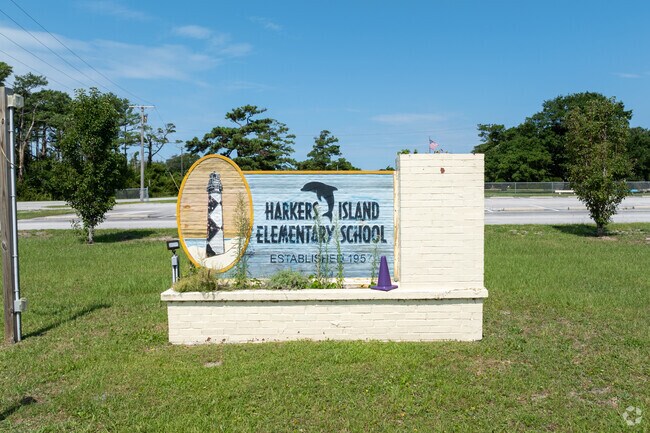 Harkers Island Elementary School sign in Harkers Island, NC.
