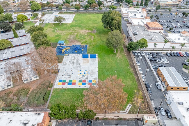 The playground and grass field at Studebaker Elementary in Norwalk
