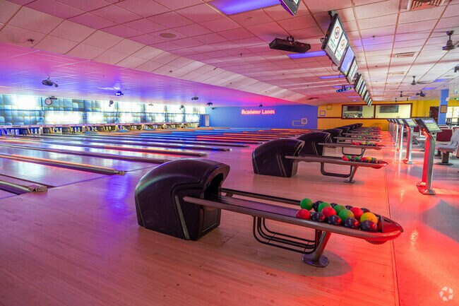 Academy Lanes is a large, candle pin style bowling alley nearby the Bradford Greens neighborhood.