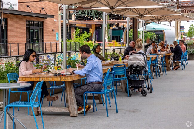 Savor diverse flavors at Camp North End’s outdoor food hall, a favorite for J. T. Williams residents