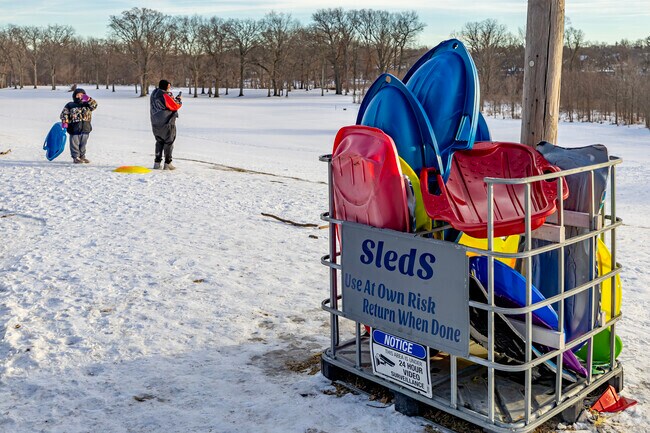 During wintertime, residents near Mott Park can head to a hill at the park for sledding.