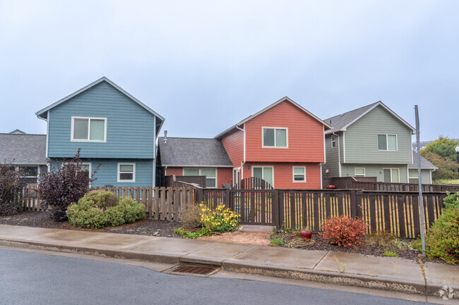 Colorful homes line the streets of the Lost Creek neighborhood.