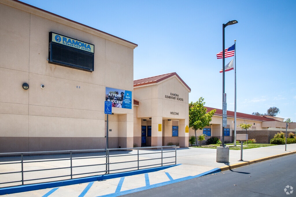 The U.S. flag flies high over Ramona Elementary School in Moreno Valley.