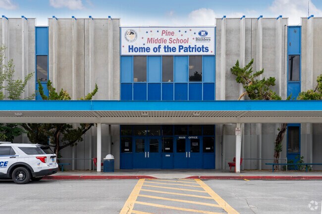 The front entrance to Edward L Pine Middle School in Reno.