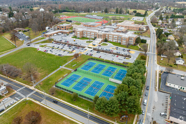 Kennett High School's sprawling campus can easily be seen in this aerial view.