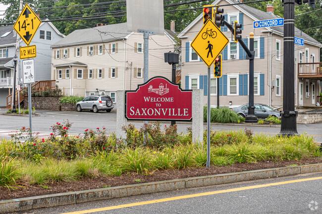 Welcome to Saxonville town sign in Framingham.