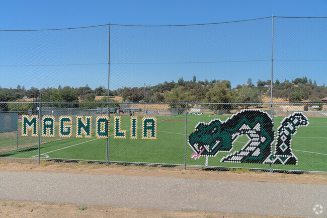 School spirit hangs from fence at Magnolia School.