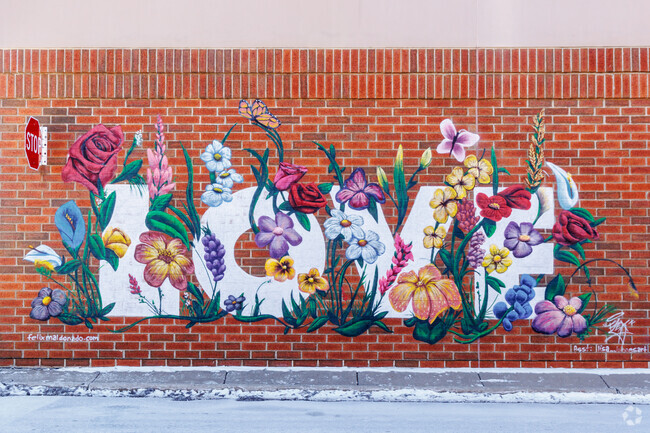 A vibrant floral mural adds color and charm to Stratford Crossing in Bloomingdale.