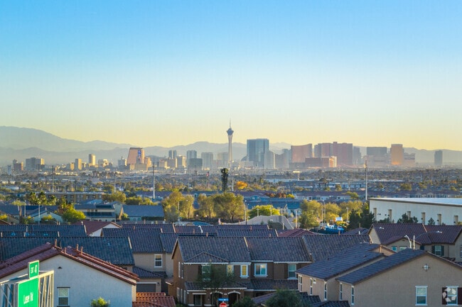 The Las Vegas Strip can be seen from Deer Springs, offering a spectacular view.