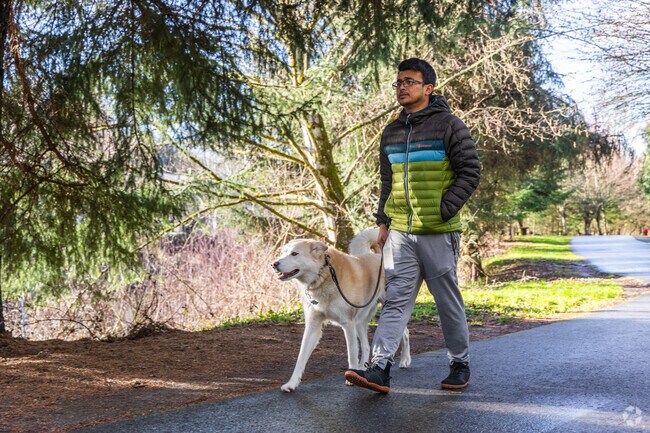 Brickyard Road residents walk along the Sammamish River walking trails.