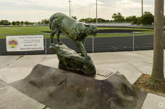 A bobcat statue, Boca Raton Community High School's mascot.
