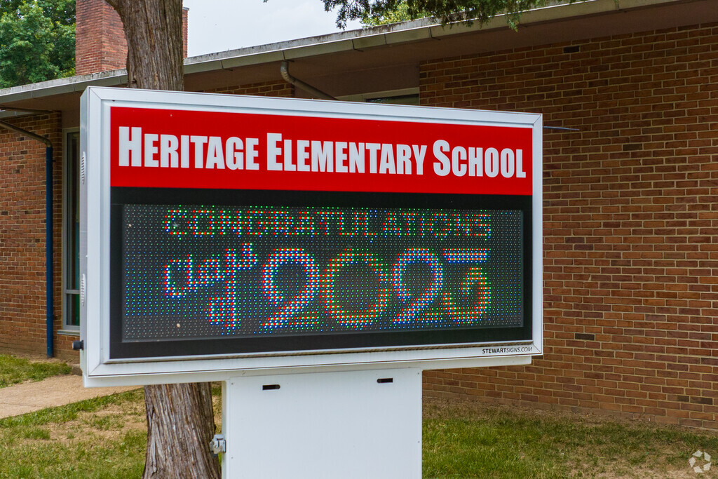 Heritage Elementary School entrance sign welcomes students in Wilmington, DE.