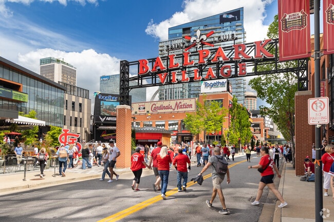 Ballpark Village in Saint Louis pulses with energy from fans and food lovers alike.