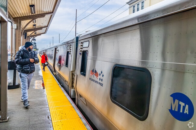 The train station is centrally located in downtown Wyandanch.
