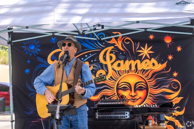 James playing his original songs in the Santa Teresa Farmers Market.