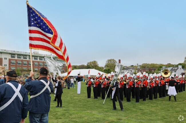 Flags wave at Warrior Weekend in Beverly.